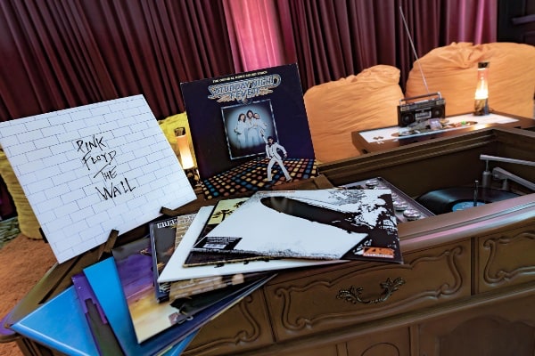 Retro records on table as props